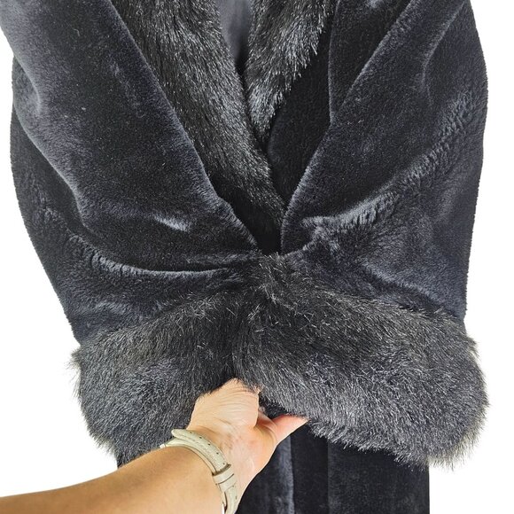 Vintage Monterey Fashions Full Length Faux Fur Coat 2X Black Mobwife Made in USA - Picture 3 of 13